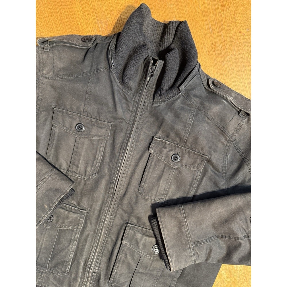 LEVIS Black Canvas Bomber‎ Chore Coat Jacket Mock Neck Cargo Pockets Men's XL
